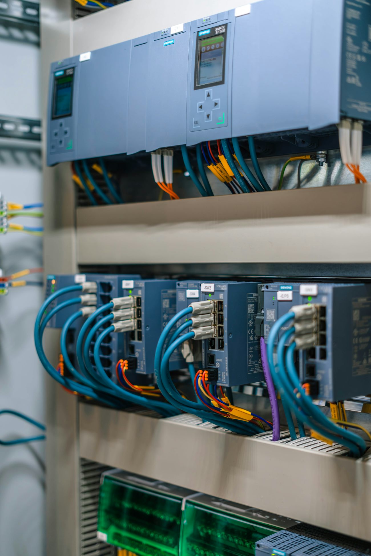 PLC and I/O modules in an industrial control panel